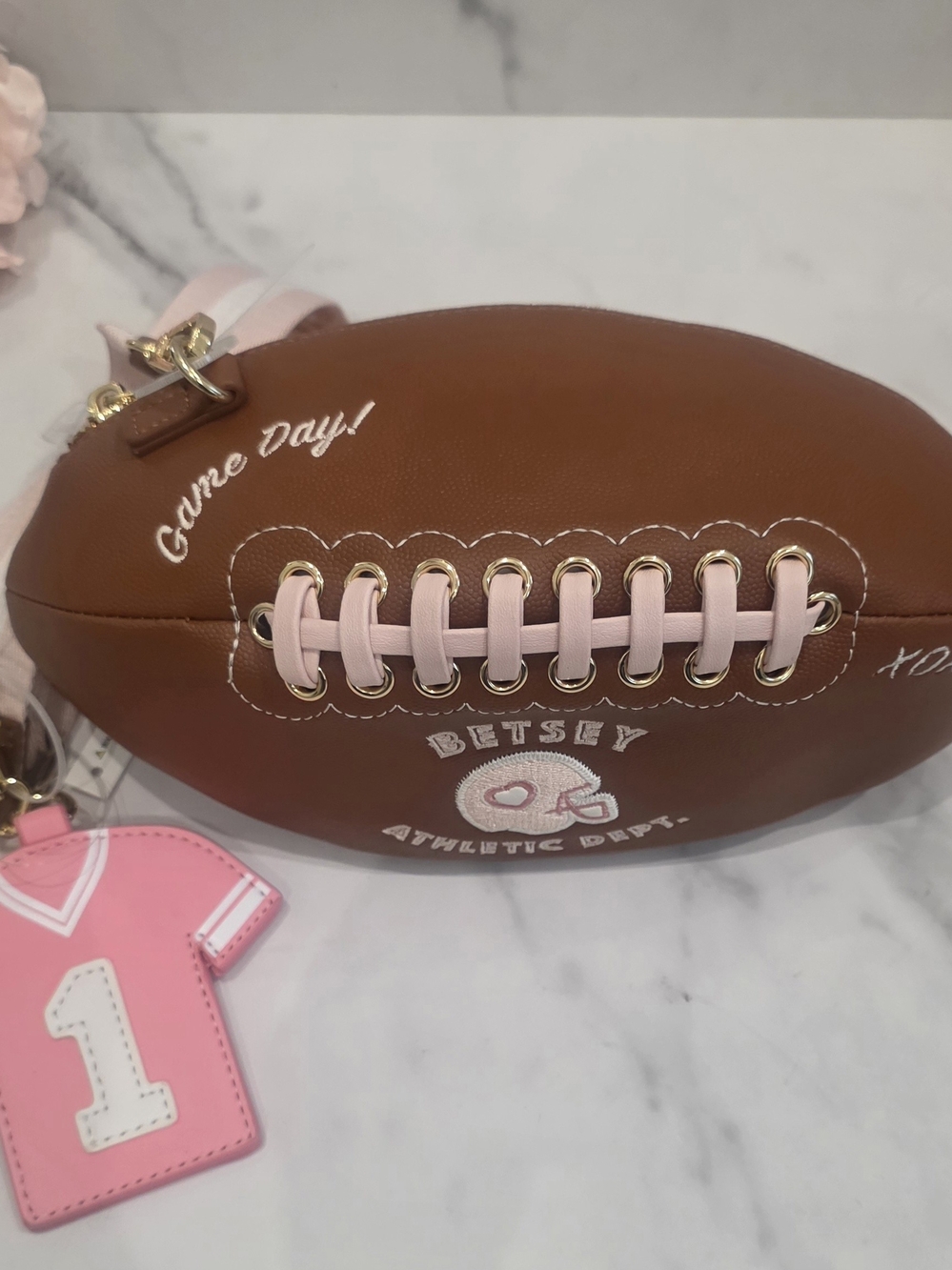 Betsey Johnson Pink & Brown 'Game Day' Kids Football Crossbody Bag